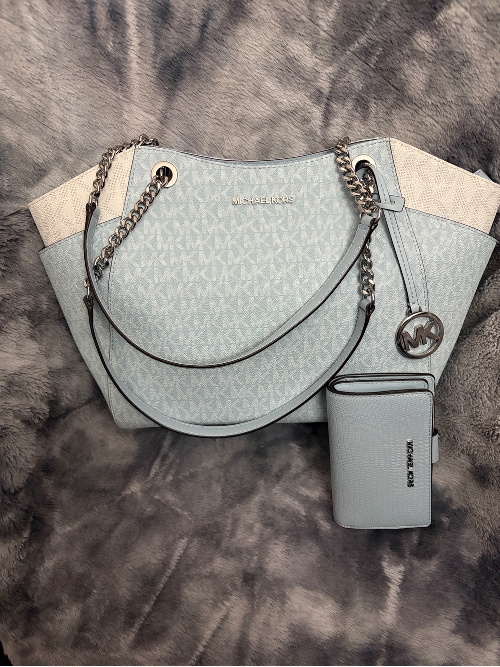 Michael Kors Light Blue Signature Tote with Card Case